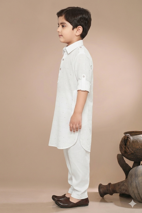 Momento Fashions Boys White Cotton Kurta Pajama Set