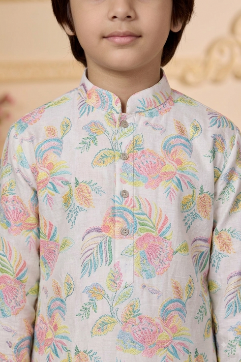 100% Cotton Off White Floral Festive Wear | Momento Fashions
