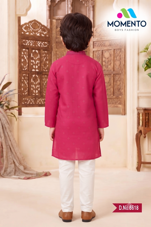 Boys Magenta Pink Kurta Pyjama | Cotton Traditional Indian Wear