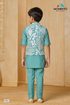 100% Cotton Sea Green Kurta with Jacket | Momento Fashions