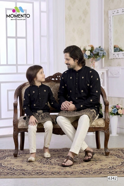 Father Son Matching Outfit | Black Cotton | Momento Fashions