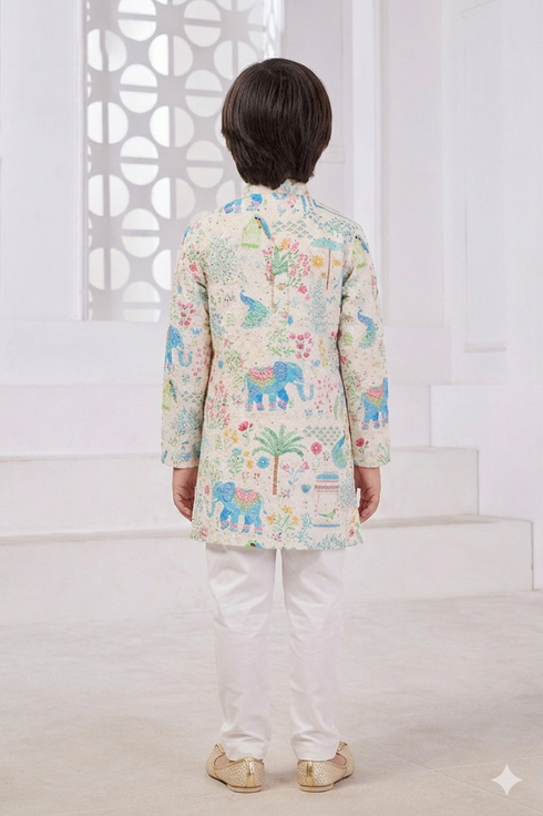 Momento Fashions Boys Motif Printed Cotton Kurta Pajama Set