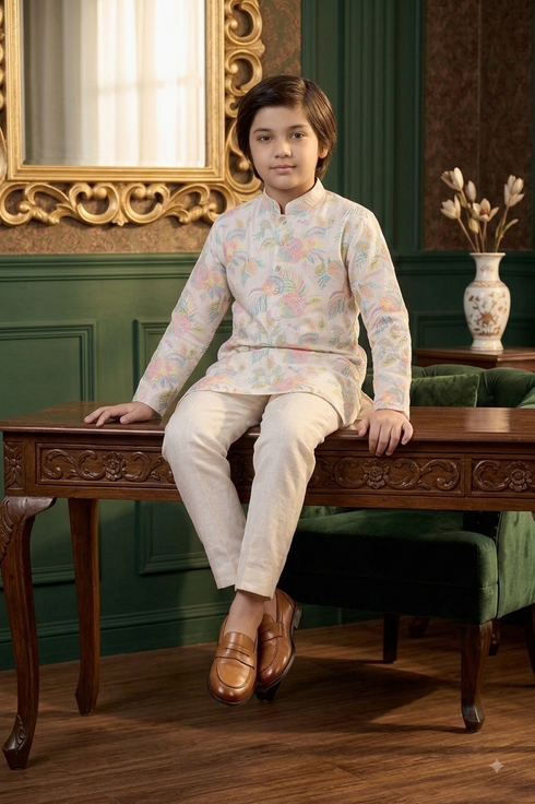 100% Cotton Off White Floral Festive Wear | Momento Fashions