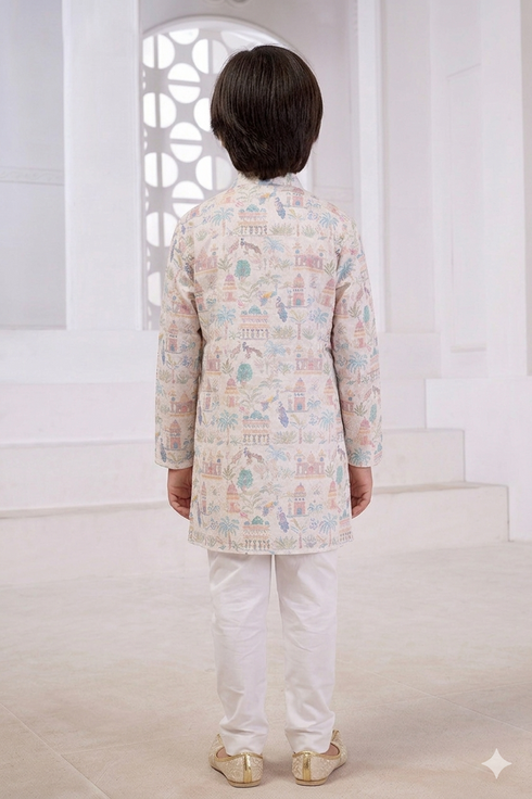 Momento Fashions Boys Heritage Printed Cotton Kurta Pajama Set