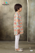 Kids Cream Kurta Pyjama | Multicolour Grid Print Cotton Ethnic Wear
