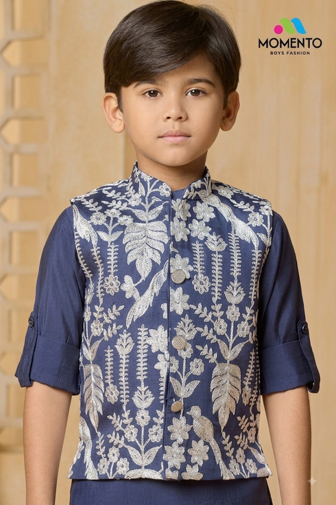 Navy Blue Kurta with Jacket | 100% Cotton | Momento Fashions