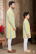 Momento Fashions Father–Son Matching Geometric Printed Cotton Kurta Set