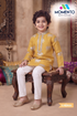 Mustard Yellow Cotton Kurta Pyjama for Boys | Silver Embroidered Ethnic Wear