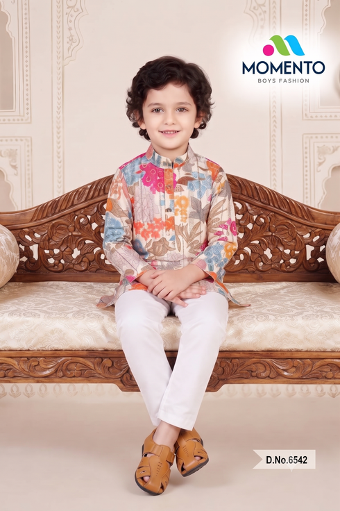 Kids Cotton Kurta Pyjama Set for Boys | Multicolor Floral Print