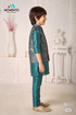 Teal Cotton Kurta Pyjama & Waistcoat Set for Kids | Festive Wear