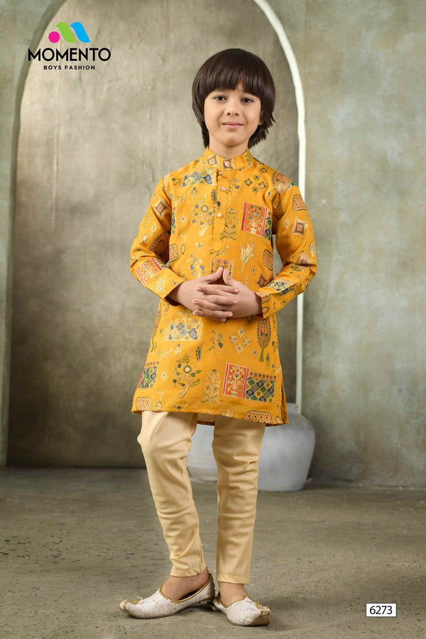 Mustard Yellow Boys Kurta | 100% Cotton Ethnic Wear – Momento Fashions