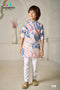 Boys Cotton Kurta Light Pink with Blue Print | Festive Ethnic Wear