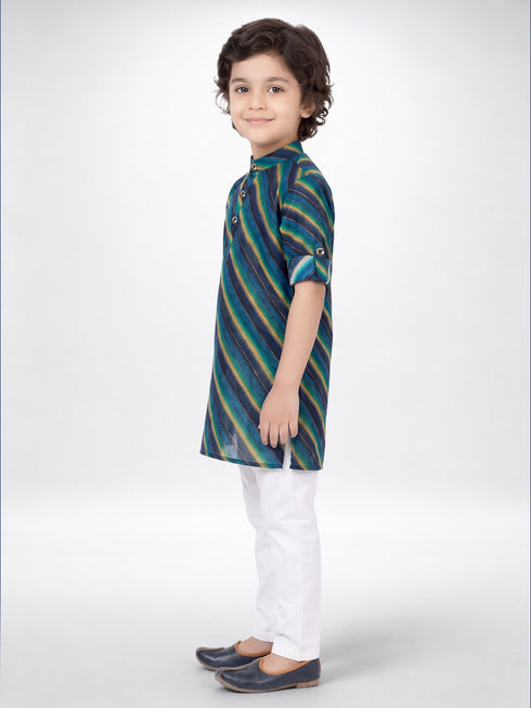 Boys Blue Cotton Kurta Pyajama Set | Momento Fashions