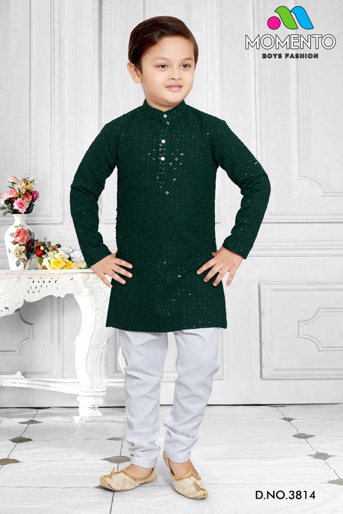 Momento Fashion Bottle Green Boys Kurta – 100% Cotton