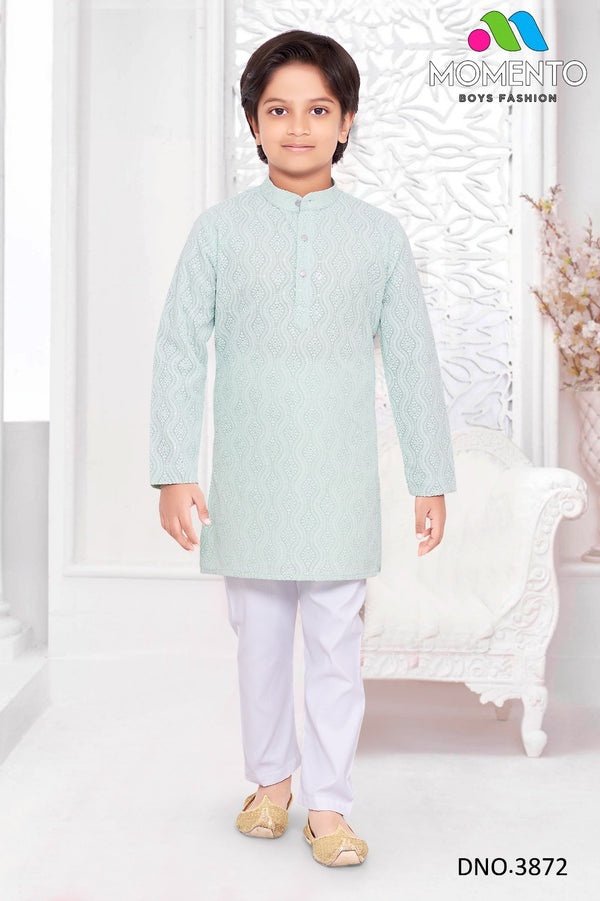 Momento Fashion Boys Sea Green 100% Cotton Ethnic Wear