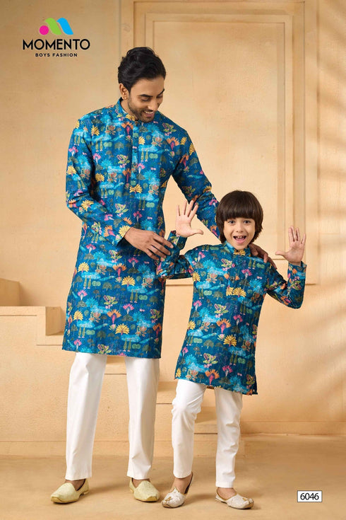 Momento Fashions Father Son Kurta Set | Dark Blue Cotton Ethnic Wear