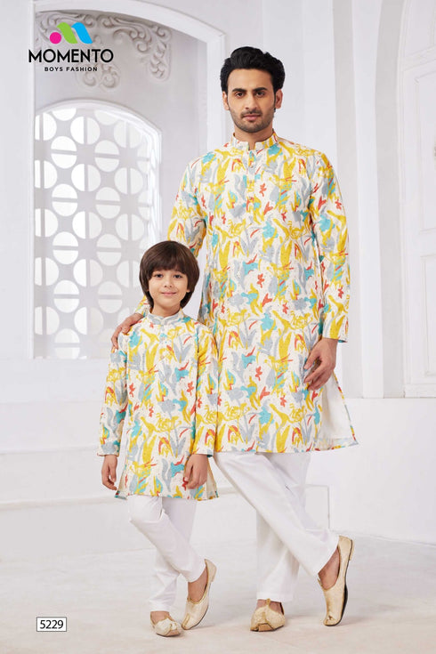 Father Son Matching Outfit | Blue & Yellow Floral | Momento Fashions
