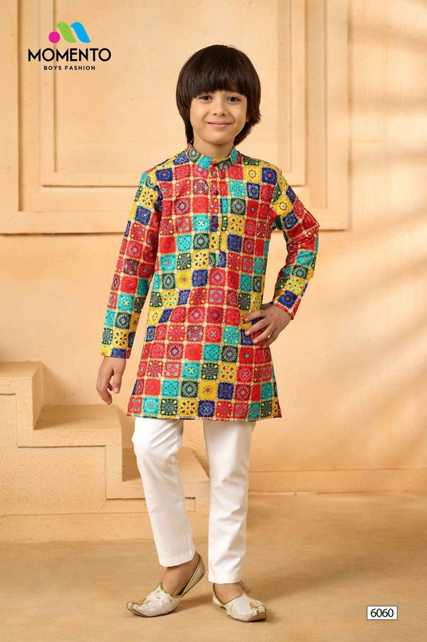 Red Checkered Ethnic Festive Wear | 100% Cotton | Momento Fashions
