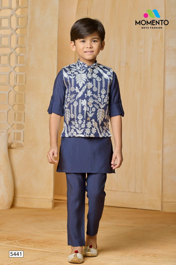 Navy Blue Kurta with Jacket | 100% Cotton | Momento Fashions