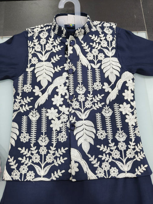 Navy Blue Kurta with Jacket | 100% Cotton | Momento Fashions