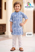 Kids Blue Cotton Kurta Pyjama Set with White Print | Ethnic Wear