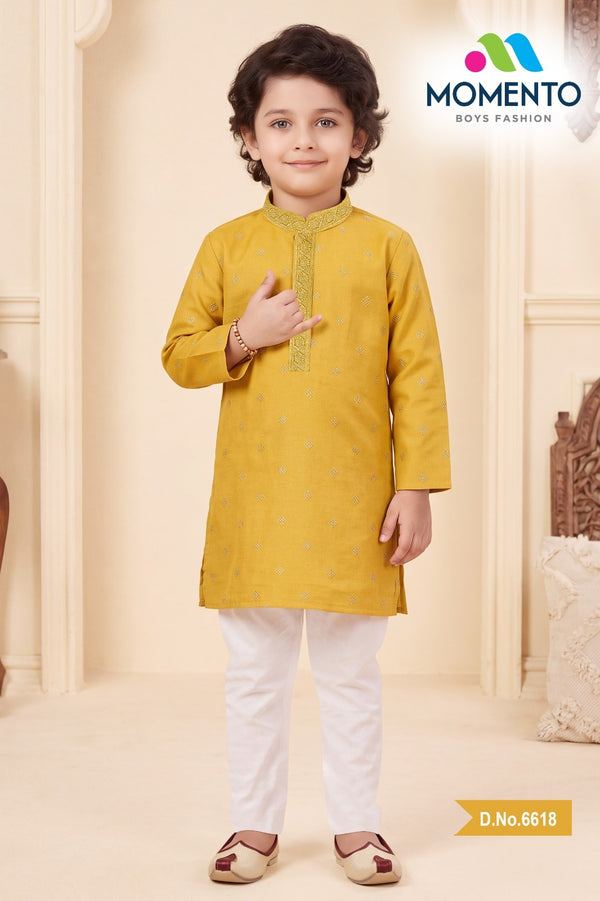 Kids Yellow Cotton Kurta Pyjama Set | Traditional Ethnic Wear