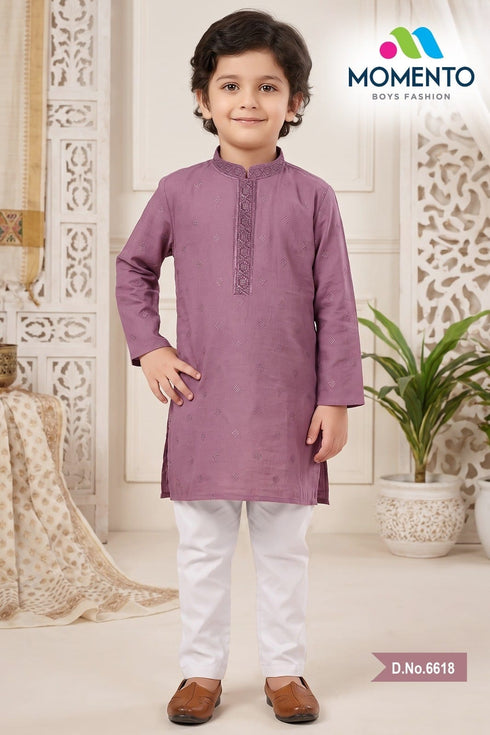 Dusty Lavender Cotton Kurta Pyjama for Kids | Ethnic Festive Wear