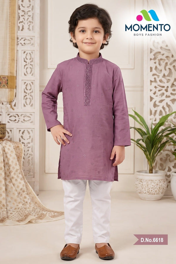 Dusty Lavender Cotton Kurta Pyjama for Kids | Ethnic Festive Wear