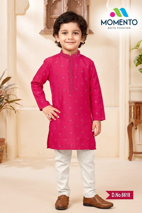 Boys Magenta Pink Kurta Pyjama | Cotton Traditional Indian Wear