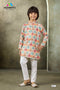 Kids Cream Kurta Pyjama | Multicolour Grid Print Cotton Ethnic Wear