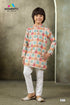 Kids Cream Kurta Pyjama | Multicolour Grid Print Cotton Ethnic Wear