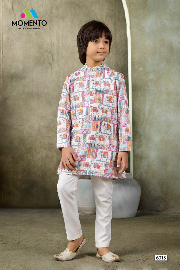 Kids Multicoloured Cotton Kurta | Festive Ethnic Wear with White Trousers