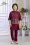 Kids Wine Ethnic Kurta Pyjama | Gold & Teal Embroidered Waistcoat