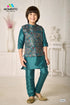 Teal Cotton Kurta Pyjama & Waistcoat Set for Kids | Festive Wear