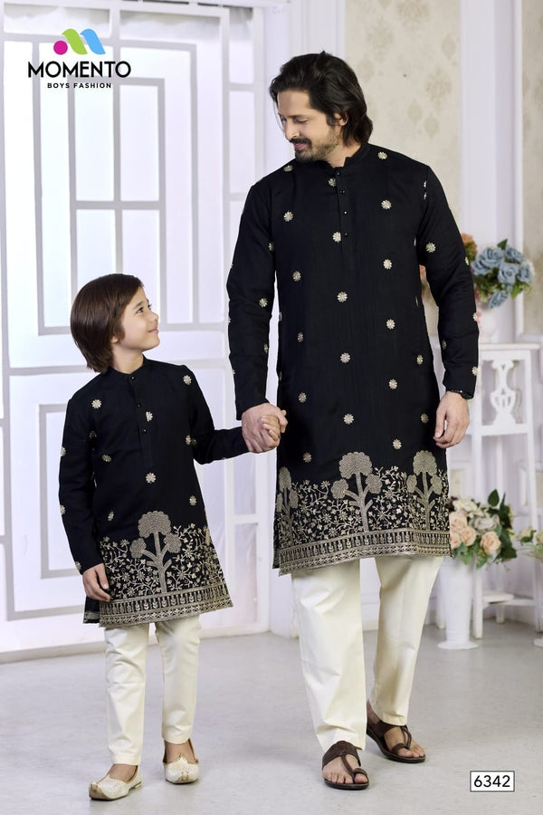 Father Son Matching Outfit | Black Cotton | Momento Fashions