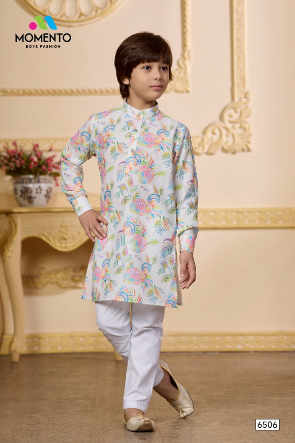 100% Cotton Off White Floral Festive Wear | Momento Fashions