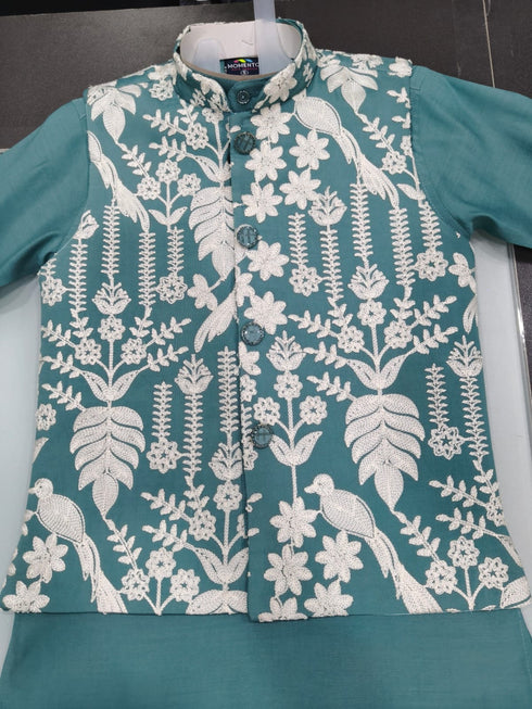 100% Cotton Sea Green Kurta with Jacket | Momento Fashions